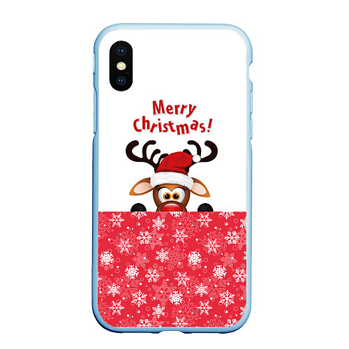 Чехол iPhone XS Max матовый Оленёнок Merry Christmas / 3D-Голубой – фото 1