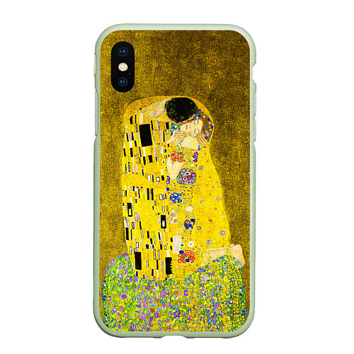 Чехол iPhone XS Max матовый Влюблённые поцелуй художник Климт / 3D-Салатовый – фото 1
