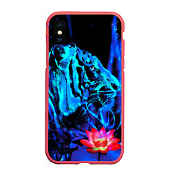 Чехол iPhone XS Max матовый Синий водяной тигр, цвет: 3D-красный