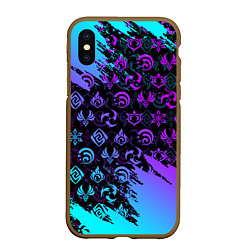 Чехол iPhone XS Max матовый GENSHIN NEON PATTERN SYMBOL НЕОН ЭМБЛЕМЫ, цвет: 3D-коричневый