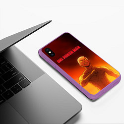 Чехол iPhone XS Max матовый Сайтама в огне One Punch-Man, цвет: 3D-фиолетовый — фото 2