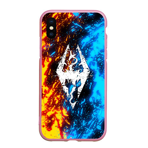 Чехол iPhone XS Max матовый TES SKYRIM BATTLE FIRE БИТВА ОГНЕЙ / 3D-Розовый – фото 1