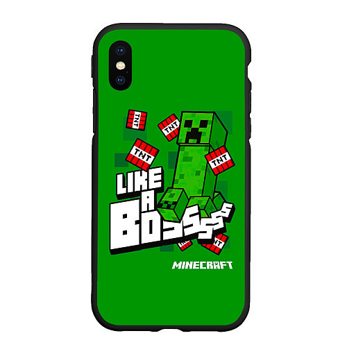 Чехол iPhone XS Max матовый LIKE A BOSS Minecraft Creepe / 3D-Черный – фото 1