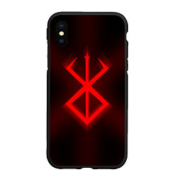 Чехол iPhone XS Max матовый БЕРСЕРК КРАСНОЕ КЛЕЙМО СВЕЧЕНИЕ BERSERK