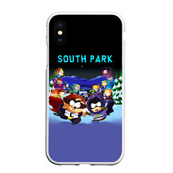 Чехол iPhone XS Max матовый Енот и его команда - противостояние Южный Парк, цвет: 3D-белый