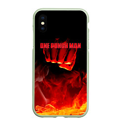 Чехол iPhone XS Max матовый Кулак One Punch-Man в огне, цвет: 3D-салатовый