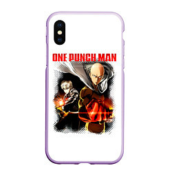 Чехол iPhone XS Max матовый Сайтама и Генос One Punch-Man, цвет: 3D-сиреневый