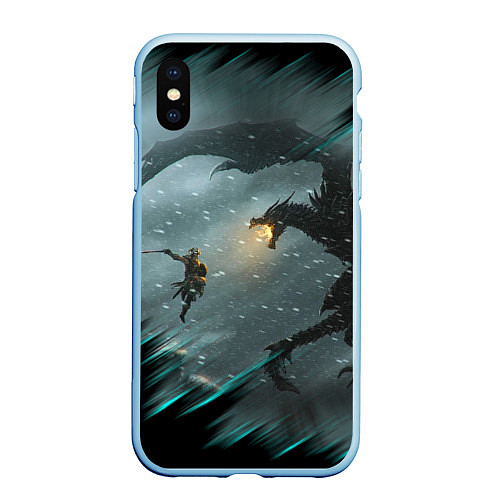 Чехол iPhone XS Max матовый TES FUS RO DAH DRAGON / 3D-Голубой – фото 1