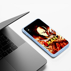 Чехол iPhone XS Max матовый Огненный Сайтама One Punch-Man, цвет: 3D-голубой — фото 2