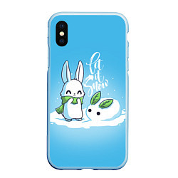 Чехол iPhone XS Max матовый Let it snow Зайчик и снежок, цвет: 3D-голубой