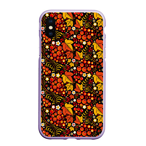 Чехол iPhone XS Max матовый Хохлома цветы-ягодки / 3D-Светло-сиреневый – фото 1