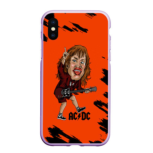 Чехол iPhone XS Max матовый Шарж Ангус Янг ACDC / 3D-Сиреневый – фото 1