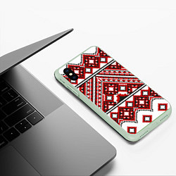 Чехол iPhone XS Max матовый Русский узор, геометрическая вышивка, цвет: 3D-салатовый — фото 2