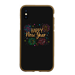 Чехол iPhone XS Max матовый Fireworks Explosinons Happy New Year, цвет: 3D-коричневый