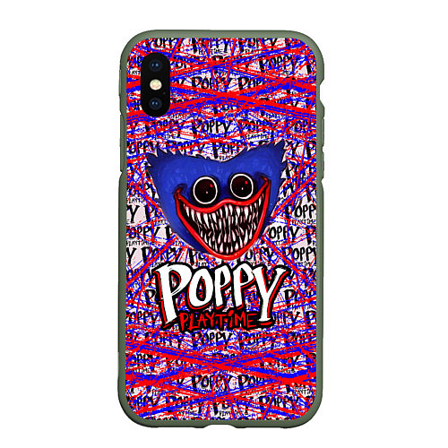 Чехол iPhone XS Max матовый Huggy Wuggy: Poppy Pattern / 3D-Темно-зеленый – фото 1