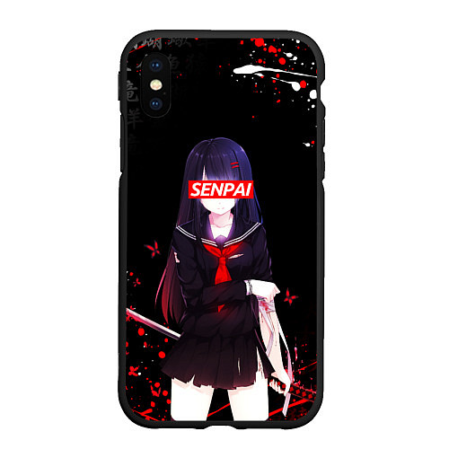 Чехол iPhone XS Max матовый SENPAI KATANA GIRL, БРЫЗГИ КРАСОК / 3D-Черный – фото 1