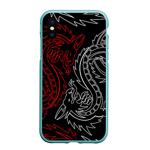 Чехол iPhone XS Max матовый БЕЛО КРАСНЫЙ ДРАКОН RED WHITE DRAGON / 3D-Мятный – фото 1