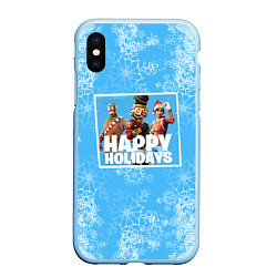 Чехол iPhone XS Max матовый Happy holidays Fortnite, цвет: 3D-голубой