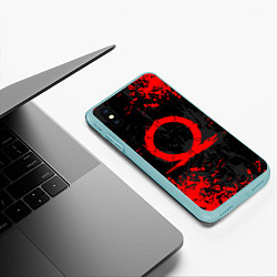 Чехол iPhone XS Max матовый GOD OF WAR LOGO RED, БРЫЗГИ КРАСОК, цвет: 3D-мятный — фото 2