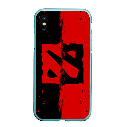 Чехол iPhone XS Max матовый DOTA 2 БРЫЗГИ КРАСОК, КРАСНО ЧЁРНЫЙ ЛОГО / 3D-Мятный – фото 1