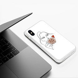 Чехол iPhone XS Max матовый Монолиния девушка с кофе, цвет: 3D-белый — фото 2