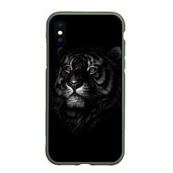 Чехол iPhone XS Max матовый Голова хищного тигра, цвет: 3D-темно-зеленый