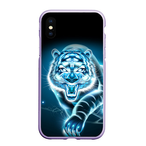 Чехол iPhone XS Max матовый НЕНОНОВЫЙ ТИГР 2022 NEON TIGER NEW YEAR / 3D-Светло-сиреневый – фото 1