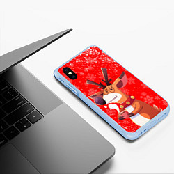 Чехол iPhone XS Max матовый НОВОГОДНИЙ ОЛЕНЬ И ЧАШКА КОФЕ, цвет: 3D-голубой — фото 2