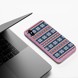 Чехол iPhone XS Max матовый Knitted Christmas Pattern, цвет: 3D-розовый — фото 2