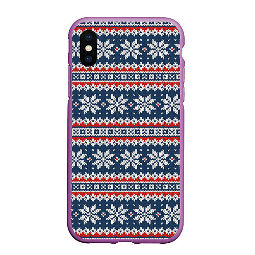 Чехол iPhone XS Max матовый Knitted Christmas Pattern / 3D-Фиолетовый – фото 1