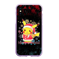 Чехол iPhone XS Max матовый MERRY CHRISTMAS ПИКАЧУ 2022 ПОКЕМОНЫ, цвет: 3D-сиреневый