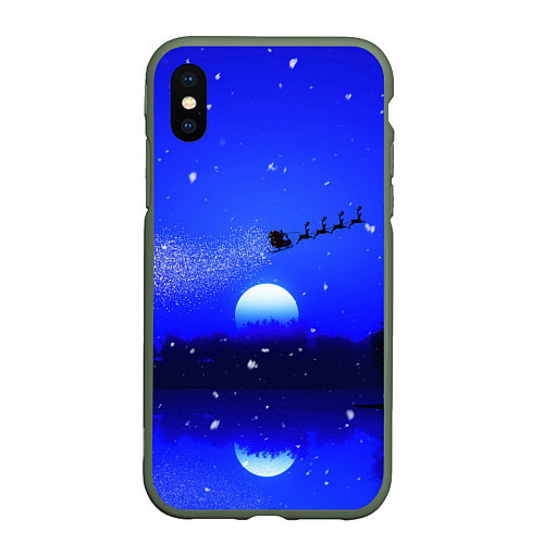 Чехол iPhone XS Max матовый НОВОГОДНЯЯ НОЧЬ 2022 NIGHT SANTA CLAUS / 3D-Темно-зеленый – фото 1