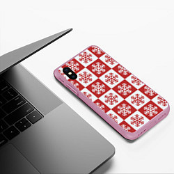 Чехол iPhone XS Max матовый Шахматные Снежинки, цвет: 3D-розовый — фото 2