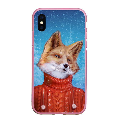 Чехол iPhone XS Max матовый НОВОГОДНИЙ ЛИС CHRISTMAS FOX / 3D-Розовый – фото 1