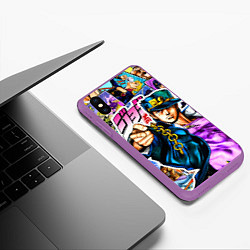 Чехол iPhone XS Max матовый Джотаро - JoJos Bizarre Adventure, цвет: 3D-фиолетовый — фото 2