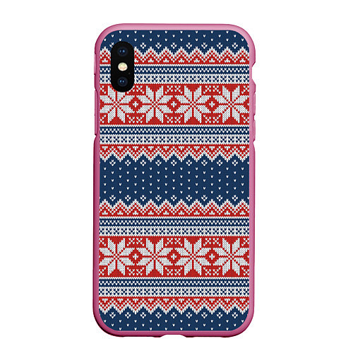 Чехол iPhone XS Max матовый Knitted Pattern / 3D-Малиновый – фото 1