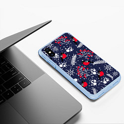 Чехол iPhone XS Max матовый Снегири и рябина, цвет: 3D-голубой — фото 2