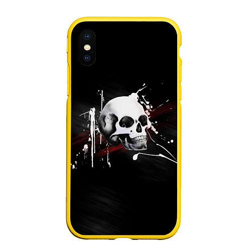 Чехол iPhone XS Max матовый Череп Красно-черный / 3D-Желтый – фото 1