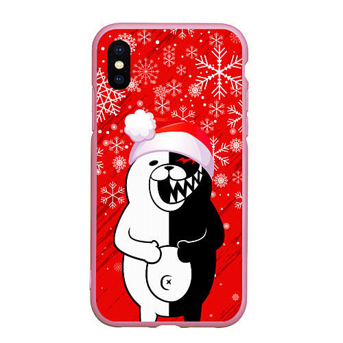 Чехол iPhone XS Max матовый НОВОГОДНИЙ MONOKUMA / 3D-Розовый – фото 1