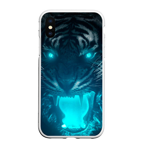 Чехол iPhone XS Max матовый Неоновый водяной тигр 2022 / 3D-Белый – фото 1