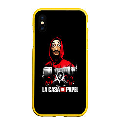 Чехол iPhone XS Max матовый СЕРИАЛ БУМАЖНЫЙ ДОМ LA CASA DE PAPEL, цвет: 3D-желтый