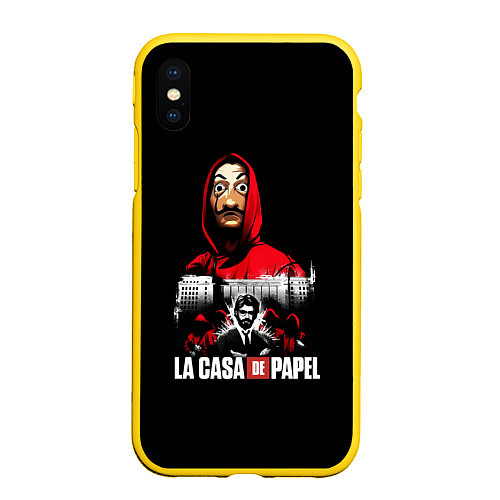 Чехол iPhone XS Max матовый СЕРИАЛ БУМАЖНЫЙ ДОМ LA CASA DE PAPEL / 3D-Желтый – фото 1