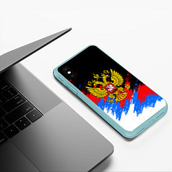 Чехол iPhone XS Max матовый ТРИКОЛОР РОССИЯ, БРЫЗГИ КРАСОК, цвет: 3D-мятный — фото 2