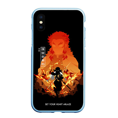 Чехол iPhone XS Max матовый Ренгоку Кенджуро пылай клинок демонов / 3D-Голубой – фото 1