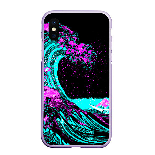 Чехол iPhone XS Max матовый НЕОНОВАЯ ЯПОНИЯ, ВОЛНА, ФУДЗИЯМА NEON JAPAN / 3D-Светло-сиреневый – фото 1