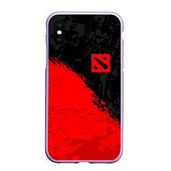 Чехол iPhone XS Max матовый DOTA 2 RED LOGO, БРЫЗГИ КРАСОК, цвет: 3D-светло-сиреневый