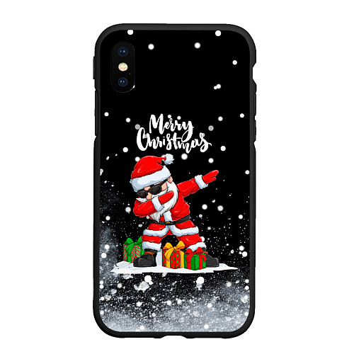 Чехол iPhone XS Max матовый Santa Dabbing с подарками / 3D-Черный – фото 1