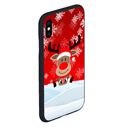 Чехол iPhone XS Max матовый Новогодний Олень сидит в снегу, цвет: 3D-черный — фото 2