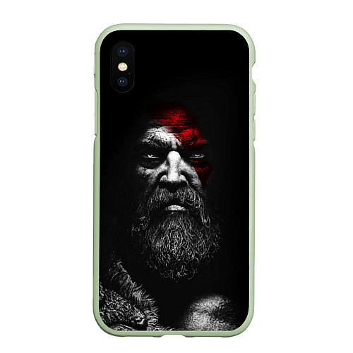 Чехол iPhone XS Max матовый ЛИЦО КРАТОСА, БОГ ВОЙНЫ GOD OF WAR / 3D-Салатовый – фото 1