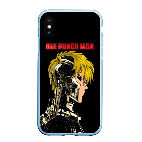 Чехол iPhone XS Max матовый Кибернетическое тело Геноса One Punch-Man / 3D-Голубой – фото 1